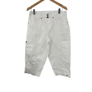 Dash Cargo Capri Pants Womens Size M White Cropped Stretch Utility Casual